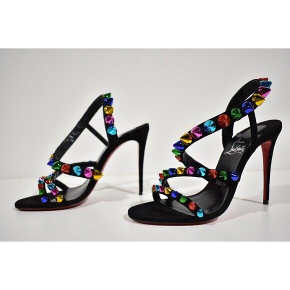 Christian Louboutin Spikita Strap 100 Black Suede Strappy Sandal Heel Pump 39 - Picture 8 of 10